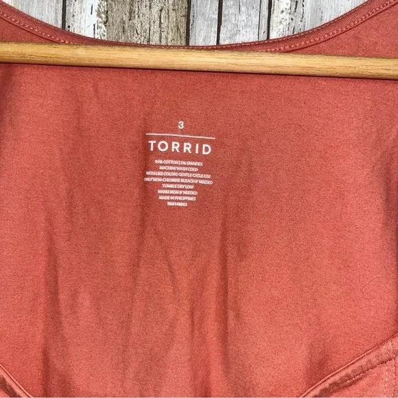 Torrid Foxy Notch Neck Top 3X Coral Pink Cap Sleeve Tee Stretch Casual Plus Size - Picture 5 of 5